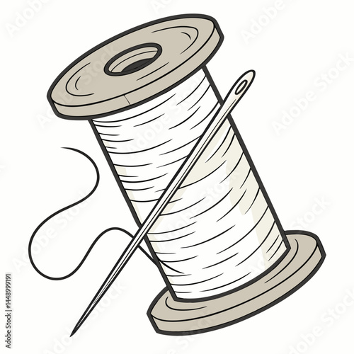 Illustration Of A Spool Of Thread With A Needle For Sewing