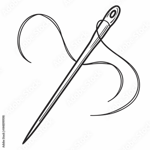 Needle And Thread Outline Black And White Sewing Craft Illustration