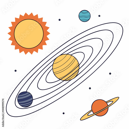 Cartoon Solar System With Planets And Sun On White Background
