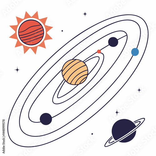 Minimalist Solar System Illustration With Planets Orbiting The Sun
