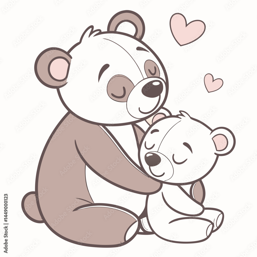 Obraz premium Cute Bears Hugging With Hearts Cartoon Illustration Vector Art