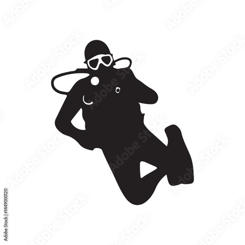 Scuba diving silhouette vector image for underwater adventure and ocean exploration designs and graphics use