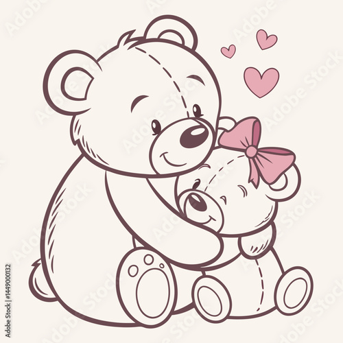 Cute Teddy Bear Hugging Love Hearts Vector Illustration For Children
