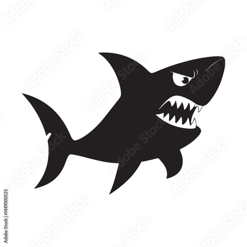 Angry shark vector illustration black silhouette predatory fish ocean sea dangerous animal marine life design
