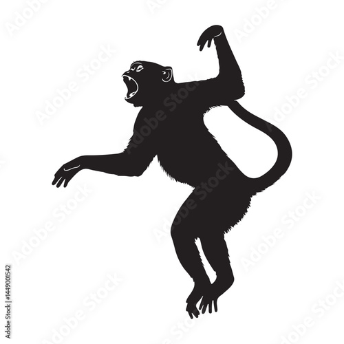 Monkey silhouette vector illustration primate ape animal wildlife design jungle forest mammal black and white art