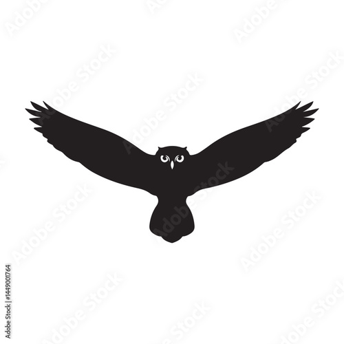Owl silhouette flying vector illustration nocturnal bird of prey isolated on white background animal wildlife art