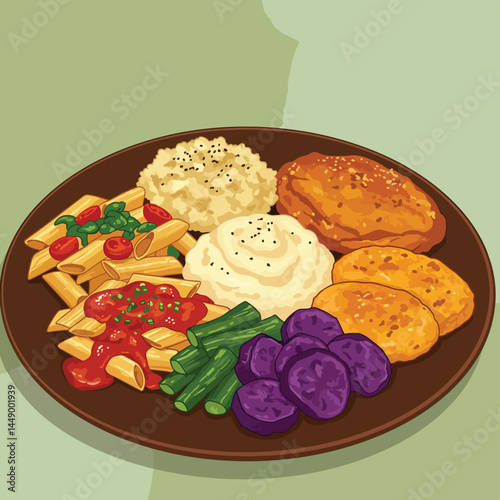 Hearty Dinner Plate with Fried Chicken and Sides