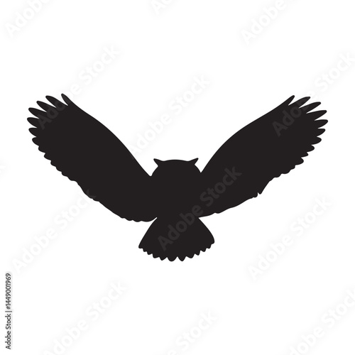 Flying owl silhouette vector graphic illustration for wildlife and nature themed designs and artwork needs