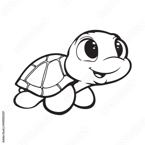 Cute cartoon turtle drawing easy sea ocean animal illustration for kids coloring page simple vector art silhouette