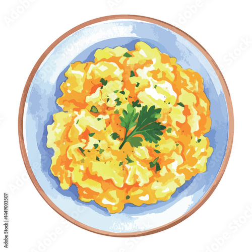 スクランブルエッグの水彩風イラスト　生成AI