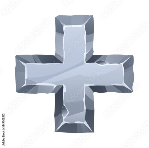 Plus sign stone board with sharp jagged edges and rough surface, giving it a fractured look. Stone element for game and web. Ui or gui design element. Vector cartoon illustration