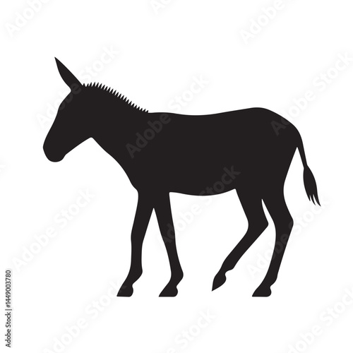 Isolated black donkey silhouette vector illustration farm animal equine livestock mammal mule ass burro