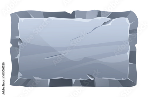 Rectangular stone board with sharp edges and fractures, creating an angular and rough surface. Stone banner element for game and web. Ui or gui design element. Vector cartoon illustration