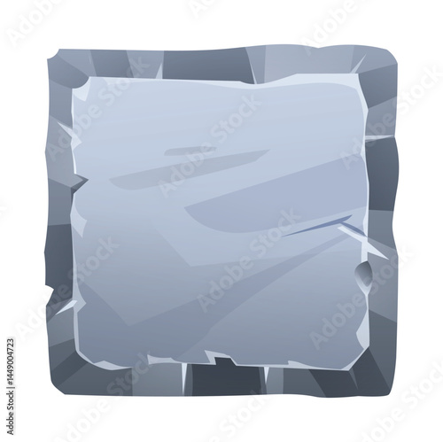Square stone board with sharp jagged edges and rough surface, giving it a fractured look. Stone banner element for game and web. Ui or gui design element. Vector cartoon illustration