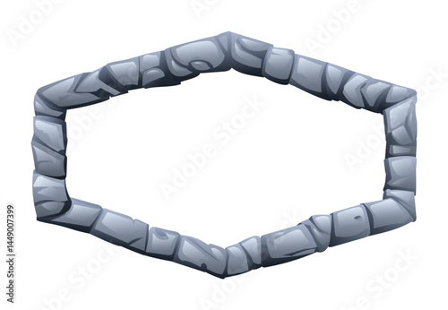 Stone frame made of jagged pieces, enclosing a blank surface. Vector cartoon illustration