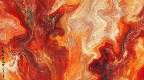 Vibrant Abstract Marbling Design on red background