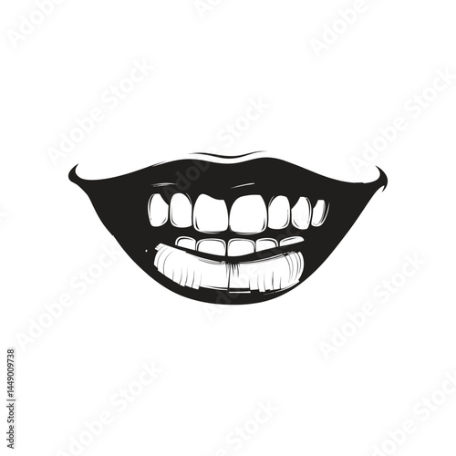 of Grinning Mouth with Teeth, Lips, and Tongue on Transparent Background