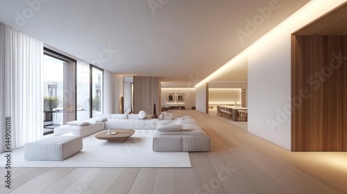 serene and minimalist modern living room design featuring expans