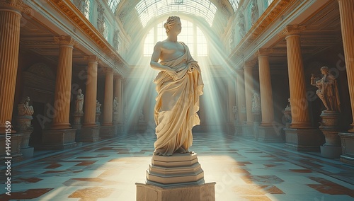 Sunlit Classical Statue Gallery.