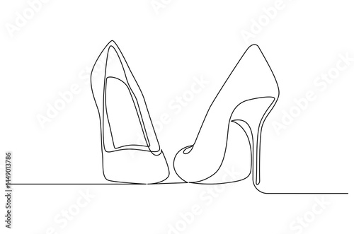Continuous one line drawing of High heel shoes. Single line drawing illustration of shoes high heel. Female Fashion concept vector art. Doodle line illustration.