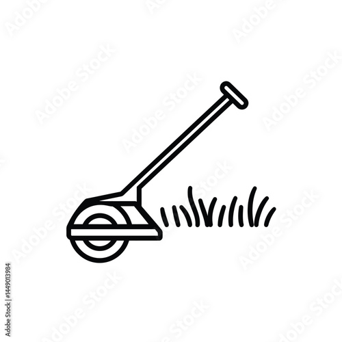 Outline Edger Tool Machine with Handle Near Bush on Transparent Background