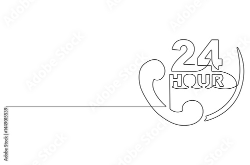 Continuous one line drawing of 24 Hours icon. Single line drawing illustration of Open every day service. Busines icon concept vector art. Doodle line illustration.