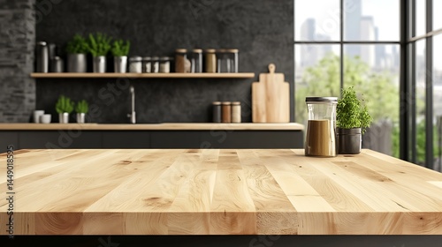 Softwood countertop with blank space for promoting digital content or product mockups