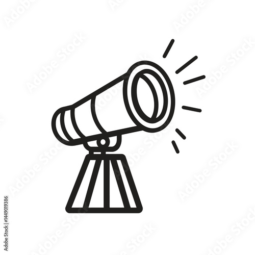 Outline Style Telescope On Tripod with Light Rays on Transparent Background