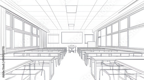 Obraz na płótnie Architectural blueprint of classroom interior, modern design, study room, potential use for educational websites, books, etc w salonie
