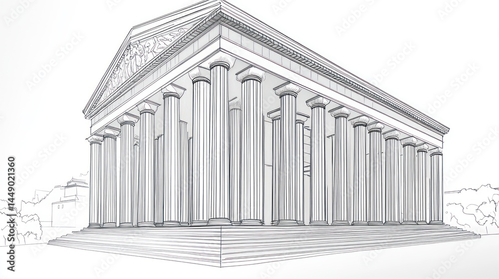 Obraz premium Architectural drawing of a Greek temple, detailed lines, artistic illustration, perfect for presentations, educational materials