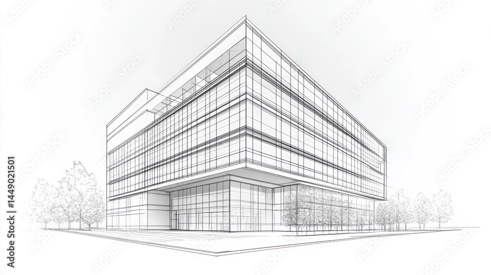 Architectural drawing of a modern building, urban setting. Possible use stock photo for architecture, design, or urban planning presentations Architectural drawing of a modern building, urban setting. Possible use stock photo for architecture, design, or urban planning presentations