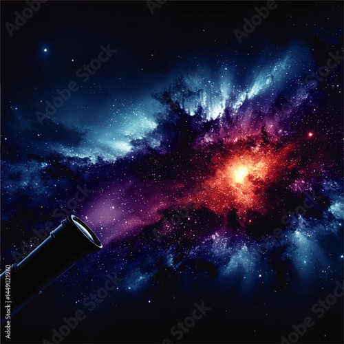 Stunning Telescope View of Colorful Nebula in Deep Space, Vibrant Cosmic Galaxy Background for Science and Astronomy Concepts