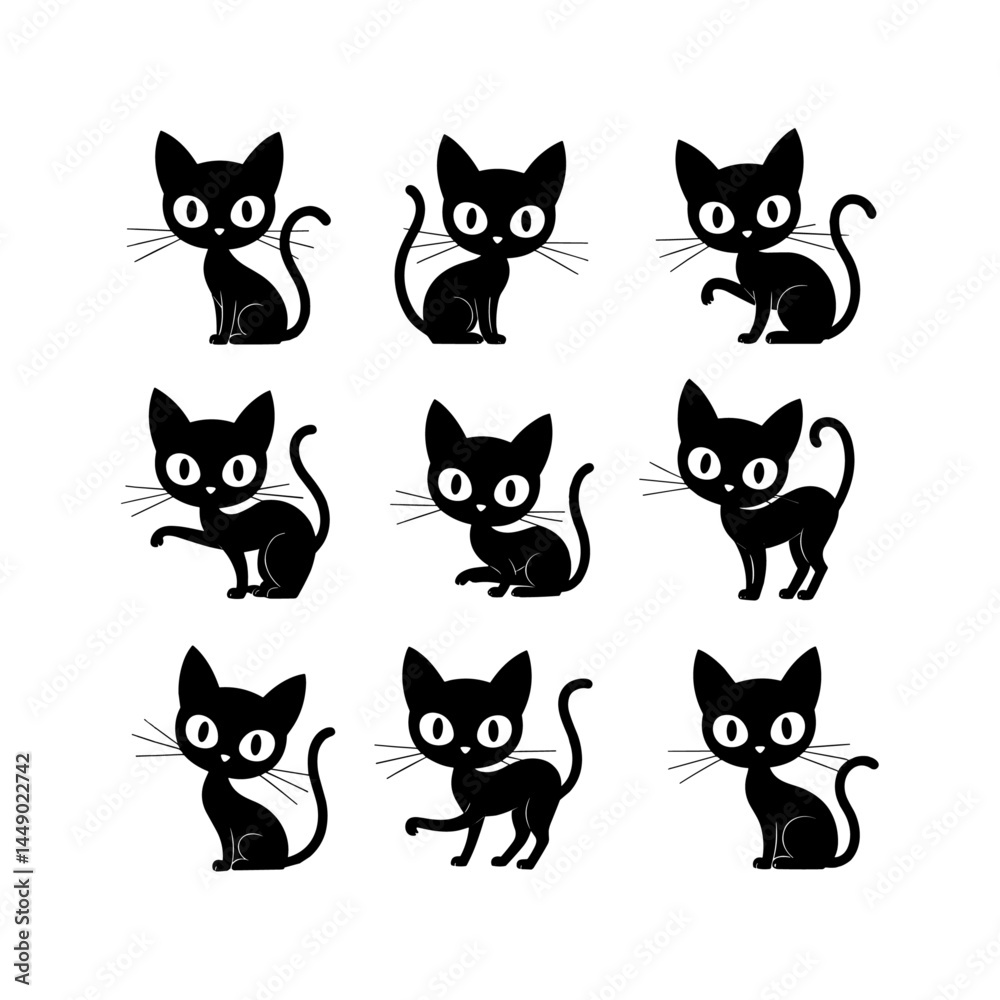 A collection of playful black cat faces peeking out from corners, as if spying or curiously watching you. Stylized, expressive designs perfect for tattoos or minimalistic art A collection of playful black cat faces peeking out from corners, as if spying or curiously watching you. Stylized, expressive designs perfect for tattoos or minimalistic art