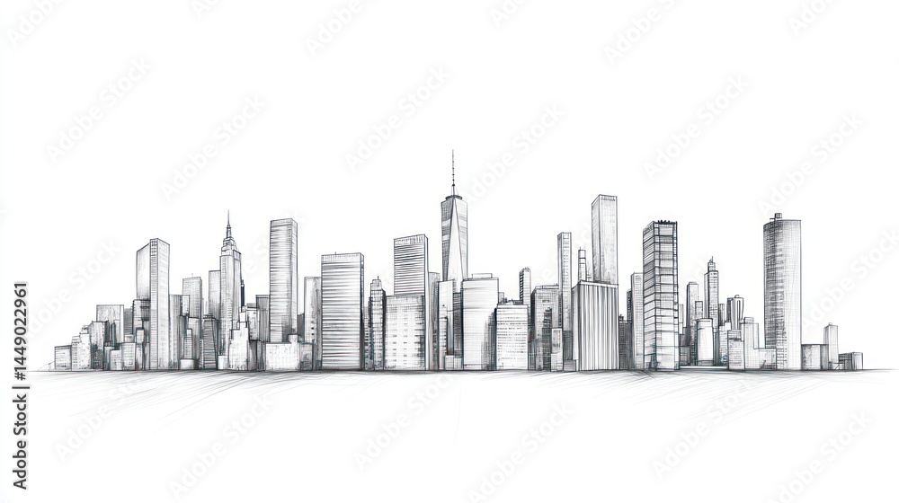 Architectural sketch of New York City skyline