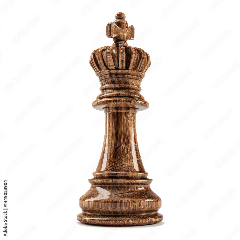 Fototapeta premium Wooden chess king, ornate crown, rich grain