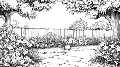 Wallpaper Mural Black and white garden scene Torontodigital.ca