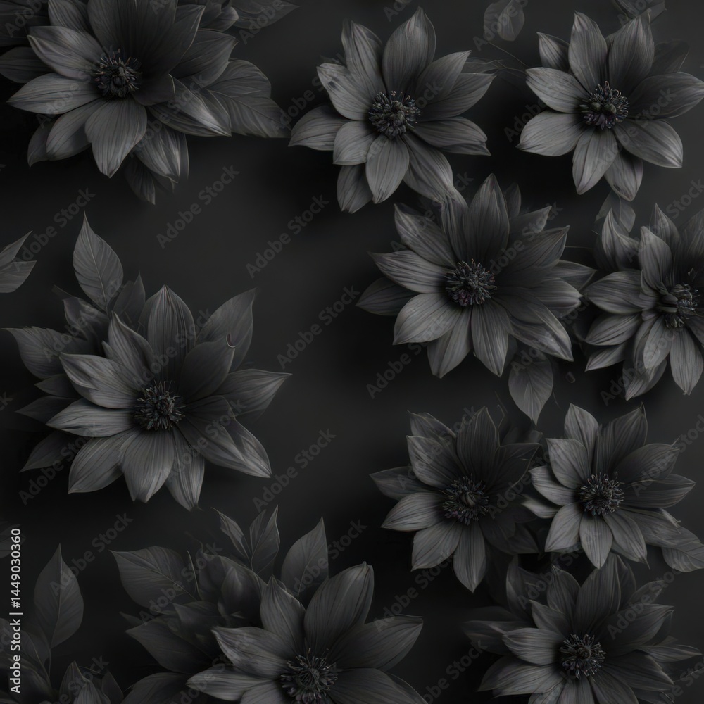 Elegant charcoal flower pattern, dark grey backdrop, black, dark background, nature Elegant charcoal flower pattern, dark grey backdrop, black, dark background, nature