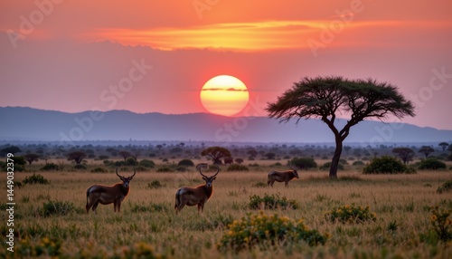 Majestic african wildlife at sunset savanna landscape nature photography tranquil environment panoramic viewpoint
