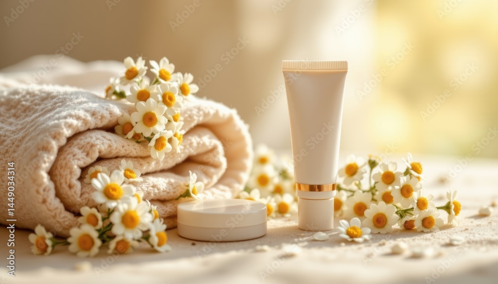Natural lip balm product display with floral accents indoor environment close-up view beauty concept
