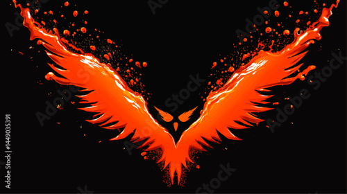Vibrant Abstract Phoenix Bird with Flaming Orange Wings Splash Art on Black Background – Powerful Fire Symbol Illustration