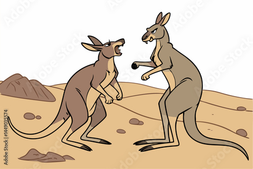 Two Male Kangaroos white background Fighting in the Desert