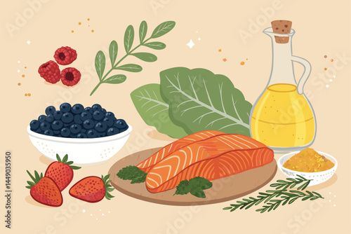 Create a clean, flat vector illustration depicting the chemical structure or symbolic representation of an anti-inflammatory drug.  Focus on a minimalist and aesthetically pleasing design.