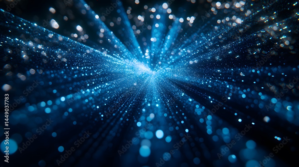 Abstract blue light burst background. Glowing particles radiate outwards creating a dynamic, energetic and futuristic feel. Perfect for technology, science, and space themes. Abstract blue light burst background. Glowing particles radiate outwards creating a dynamic, energetic and futuristic feel. Perfect for technology, science, and space themes.