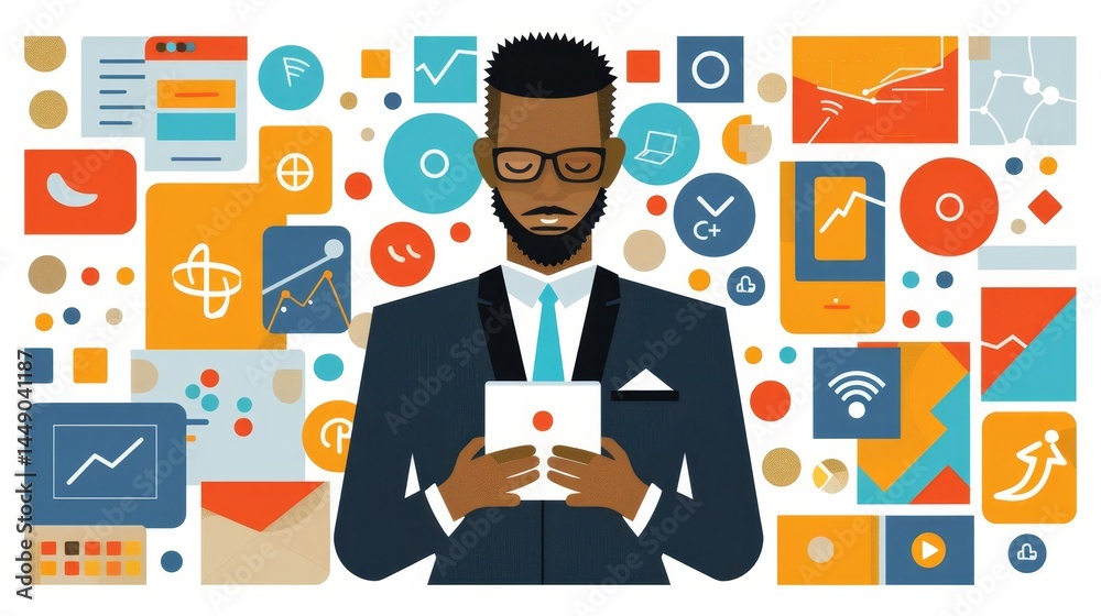 Businessman using data analytics and technology for investment and growth in finance sector Businessman using data analytics and technology for investment and growth in finance sector