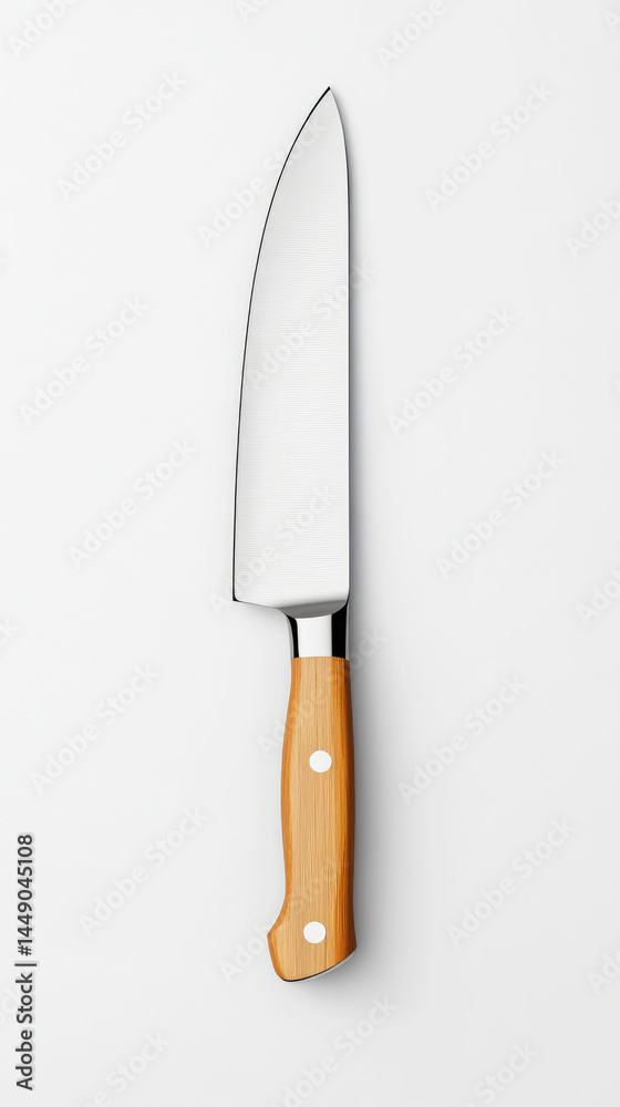 Chef's knife with light brown handle. Sharp blade, simple design Chef's knife with light brown handle. Sharp blade, simple design