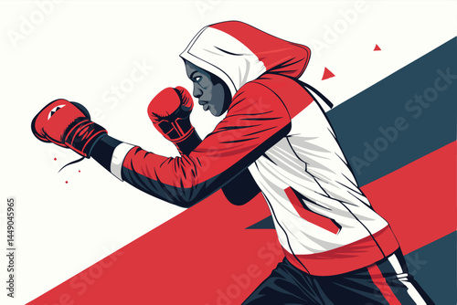 Design a dynamic promotional poster featuring a powerful boxing athlete, showcasing speed and strength.  Include vibrant colors and impactful typography.