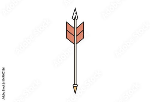 Decorative Arrow Design With Pale Red Fletching On White Background Is Centered