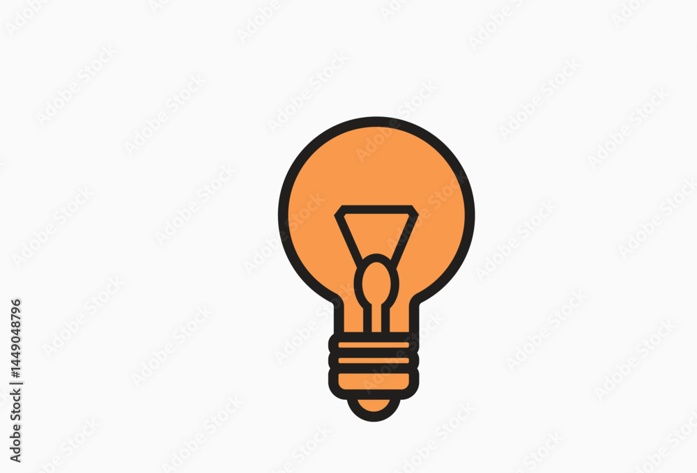 Orange Lightbulb Idea Icon with Black Outline on a White Background Design Orange Lightbulb Idea Icon with Black Outline on a White Background Design