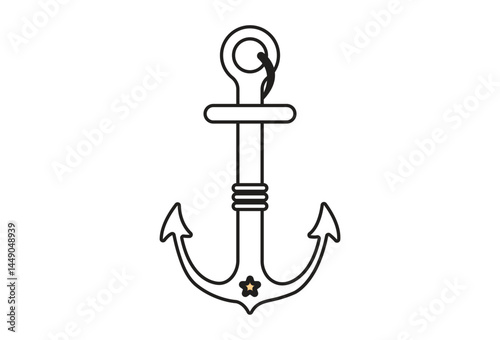 Outline Anchor with Star Icon, Minimalist Symbol on Transparent Background