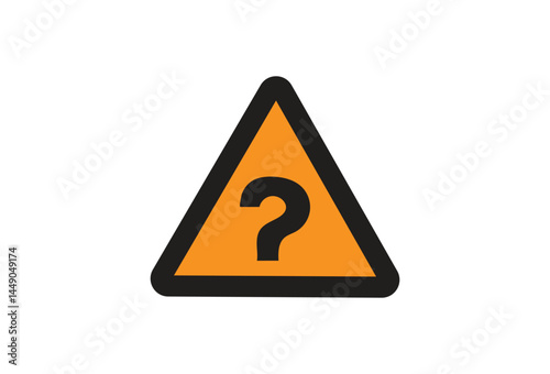 Question Mark Sign in Orange Triangle with Black Border on White Background